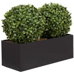 GreenBrokers Artificial Boxwood Double Bay Ball in Black Straight Window Box 35cm - thumbnail 1