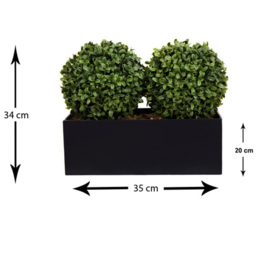 GreenBrokers Artificial Boxwood Double Bay Ball in Black Straight Window Box 35cm - thumbnail 4