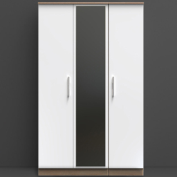 Crowndale Contrast White and Bardolino Oak 3 Door Tall Mirrored Wardrobe Ready Assembled - thumbnail 1