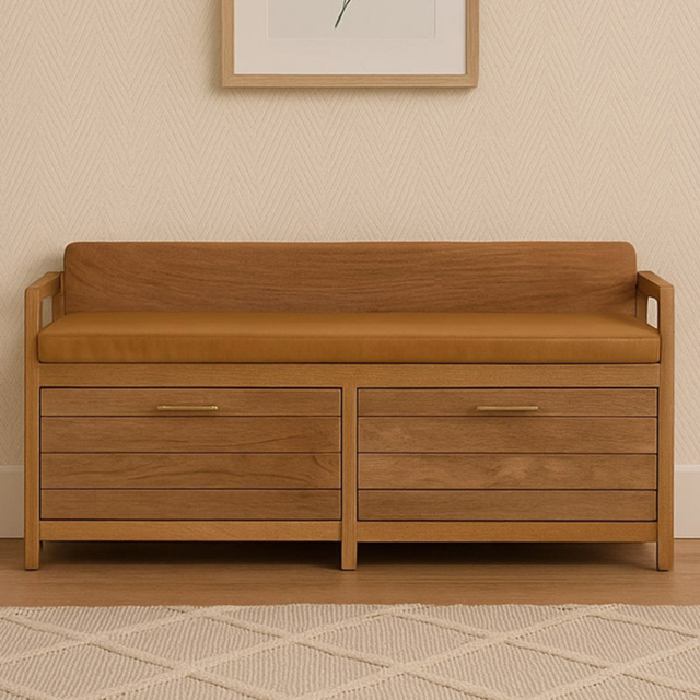 Artisan Furniture Oxford Oak-ish Brown 2 Drawer Solid Wood Upholstered Storage Bench - image 1