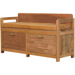 Artisan Furniture Oxford Oak-ish Brown 2 Drawer Solid Wood Upholstered Storage Bench - thumbnail 3