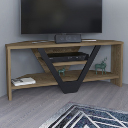 Decorotika Karin Oud Oak and Black 2 Shelf Corner TV Unit