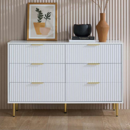 Birlea Zara 6 Drawer White Fluted Chest of Drawers