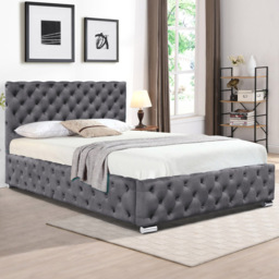 Comfy Living King Size Grey Tufted Fabric Bed Frame - thumbnail 1