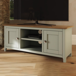 FWStyle Taberno 2 Door 2 Shelf Sage Green and Oak TV Unit