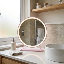 Round Standing Hollywood LED Mirror Pink - thumbnail 4