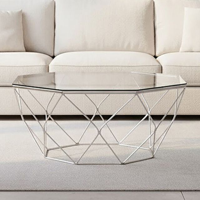 Premier Housewares Allure Chrome Tempered Glass Top Hexagon Coffee Table - image 1