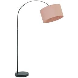 ValueLights Louis Blush Pink Fabric Drum Shade Black Curved LED Floor Lamp