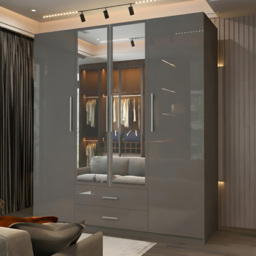 Sliding Wardrobes 4U Grey High Gloss 4 Door 2 Drawer Hinge Door Wardrobe 160cm
