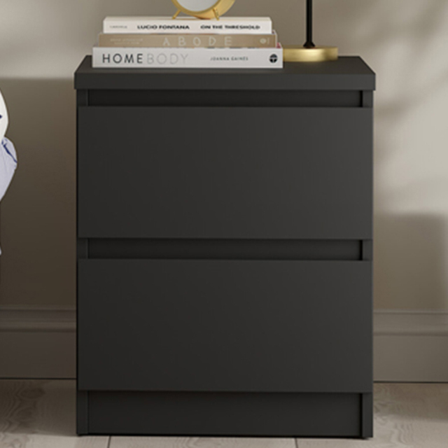 Furniture To Go Naia Matt Black 2 Drawer Bedside Table - image 1