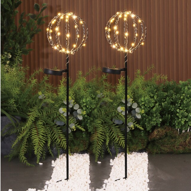 Pack of 2 Solar Sparkle Ball Stake Lights Black - image 1