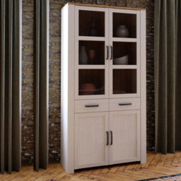Florence Bohol 4 Door 2 Drawer Oak and White Display Cabinet