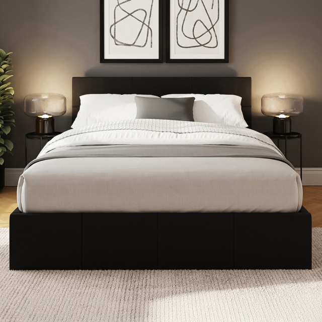 GFW Black King Size Faux Leather End Lift Ottoman Bed with Memory Pocket Spring Mattress - image 1