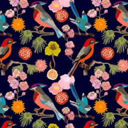 Origin Murals Floral Birds Blue Wall Mural - thumbnail 2