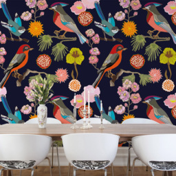 Origin Murals Floral Birds Blue Wall Mural - thumbnail 1