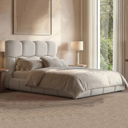 SOLACE+CO Irma King Size Cream Chenille Upholstered Marshmallow Bed with Padded Headboard - thumbnail 1