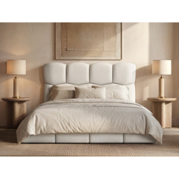SOLACE+CO Irma King Size Cream Chenille Upholstered Marshmallow Bed with Padded Headboard - thumbnail 4