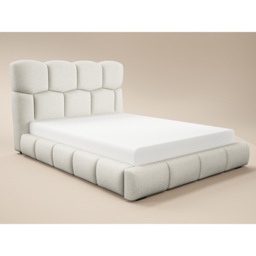 SOLACE+CO Irma King Size Cream Chenille Upholstered Marshmallow Bed with Padded Headboard - thumbnail 2