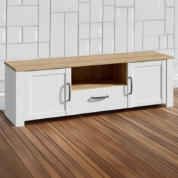 Florence Bohol Single Drawer Single Shelf 2 Door Riviera Oak and White LED TV Unit
