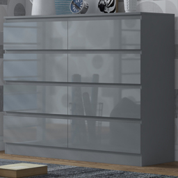 FWStyle Stora 8 Drawer Grey Gloss Chest of Drawers