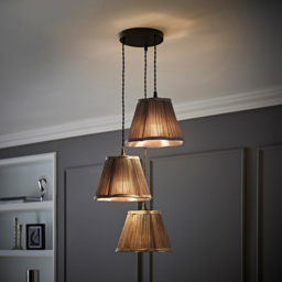 ValueLights Loralei 3 Drop Grey Pleated Faux Silk Ceiling Light - thumbnail 2