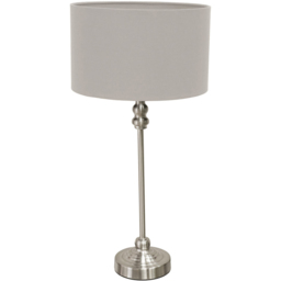 ValueLights Maggie Grey and Brushed Chrome Drum Shade Candlestick LED Table Lamp