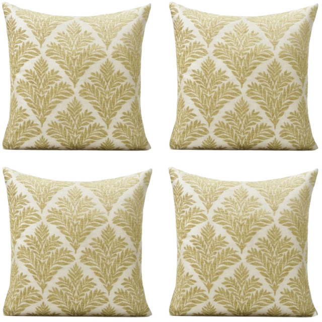 Alan Symonds Chenille Green Geometric Leaf Cushion with Polyester Filled Pad 45 x 45cm 4 Pack