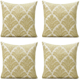 Alan Symonds Chenille Green Geometric Leaf Cushion with Polyester Filled Pad 45 x 45cm 4 Pack