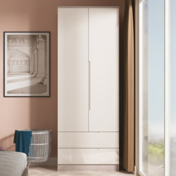 Crowndale Milan Kashmir Gloss and Grey Oak 2 Drawer Tall Double Wardrobe Ready Assembled