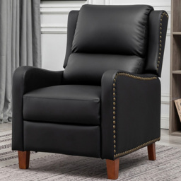 Furniture One Black Leather Pushback Recliner Chair