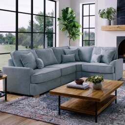 Alba City 5 Seater Fine Blue Fabric Left Hand Corner Sofa