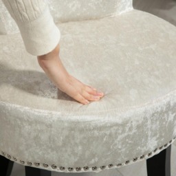 Portland Beige Vanity Seat Dressing Table Stool with Rubber Wood Legs - thumbnail 3
