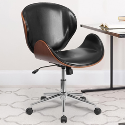 FWStyle Black and Walnut Faux Leather Armless Executive Office Chair