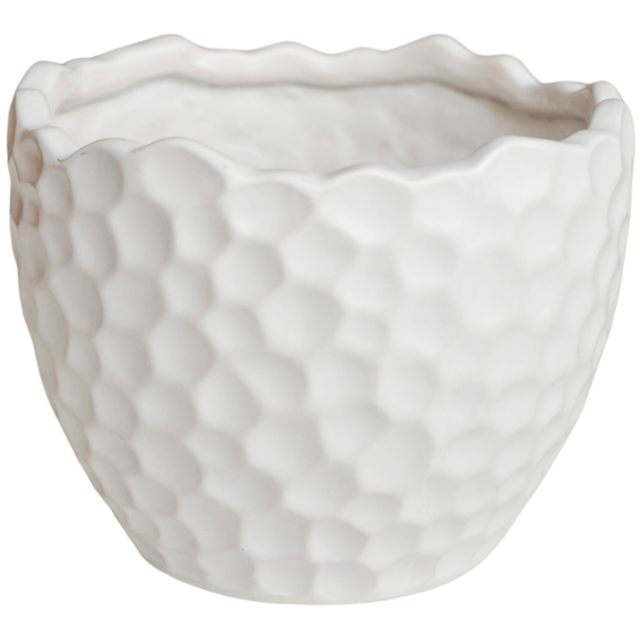 Ivyline Kew White Ceramic Botanical Textured Matt Satin Glaze Indoor Planter 21cm - image 1