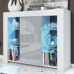Creative Furniture Harbor White and Grey Gloss Single Door 6 Shelf Sideboard with LED