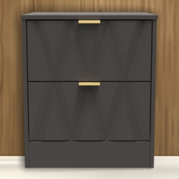Crowndale Las Vegas 2 Drawer Graphite Bedside Table Ready Assembled - thumbnail 1
