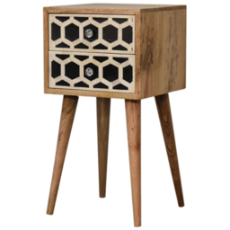 Artisan Furniture Brown and Black 2 Drawer Solid Wood Mini Bone Inlay Bedside Table - thumbnail 3