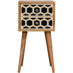 Artisan Furniture Brown and Black 2 Drawer Solid Wood Mini Bone Inlay Bedside Table - thumbnail 2