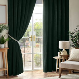 Alan Symonds Chenille Blackout Pencil Pleat Curtains Green 168cm x 137cm