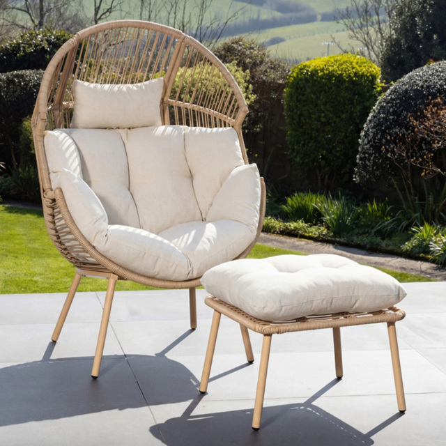Artemis Home Nestara Cream PE Rattan Standing Egg Chair with Stool and Canopy - image 1