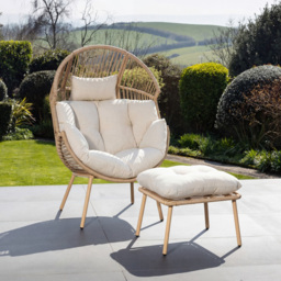 Artemis Home Nestara Cream PE Rattan Standing Egg Chair with Stool and Canopy - thumbnail 2