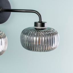 ValueLights Amaia Matt Black 2 Way Smoked Ribbed Glass LED Wall Light 2 Pack - thumbnail 4