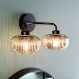 ValueLights Amaia Matt Black 2 Way Smoked Ribbed Glass LED Wall Light 2 Pack - thumbnail 3
