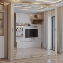 Sliding Wardrobes 4U Chicago Oak 2 Door Mirror Wardrobe with Adjustable Shelves and Hanging Rails