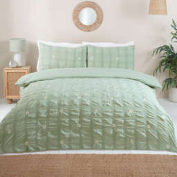 Darcey Embroidered Duvet Set Sage Green Superking