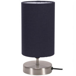 ValueLights Francis Brushed Chrome Touch Table Lamp with Navy Shade and Bulb