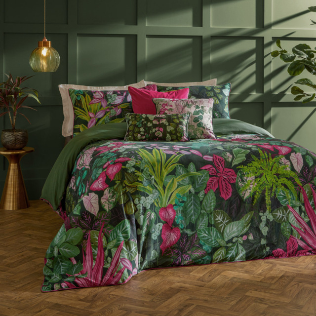 Paoletti Veadeiros Double Pink and Green Exotic Floral Duvet Set - image 1
