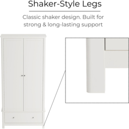 Core Products Nairn 2 Door Single Drawer White Wardrobe - thumbnail 4