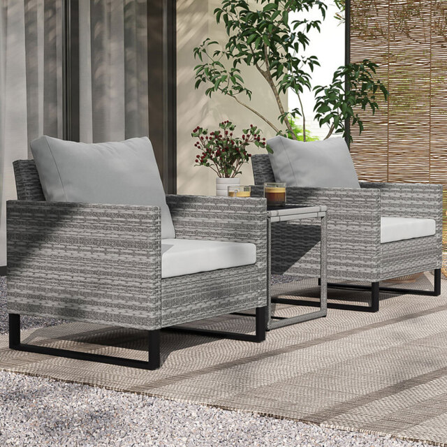 Outsunny Grey 2 Seater Rattan Garden Bistro Set with 4 Cushions - image 1