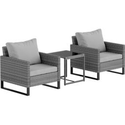 Outsunny Grey 2 Seater Rattan Garden Bistro Set with 4 Cushions - thumbnail 2